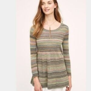 Moth Long Sleeve Rainbow Striped Babydoll Peplum Sweater Top- size M